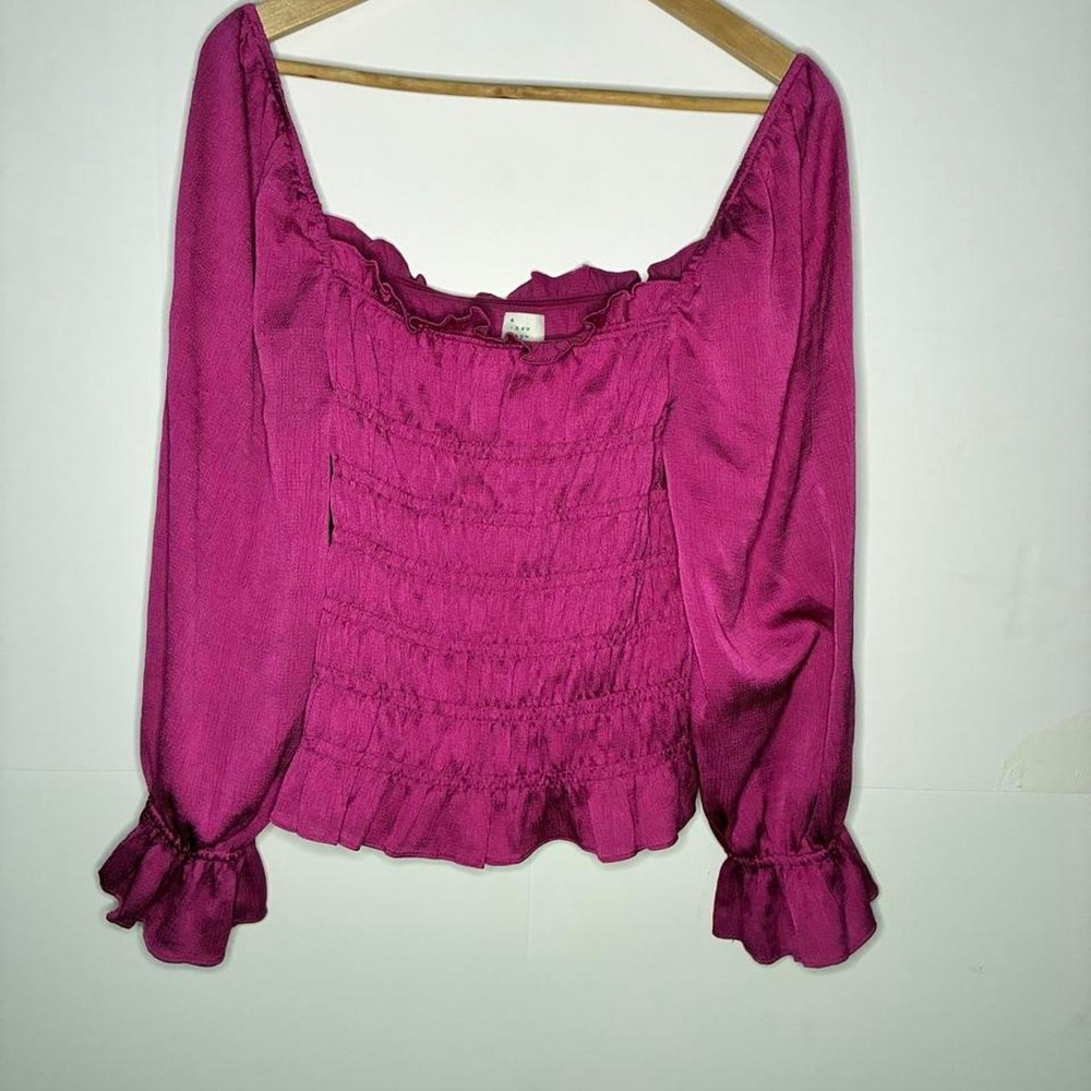 A New Day Pink ruffle blouse with long sleeves,
